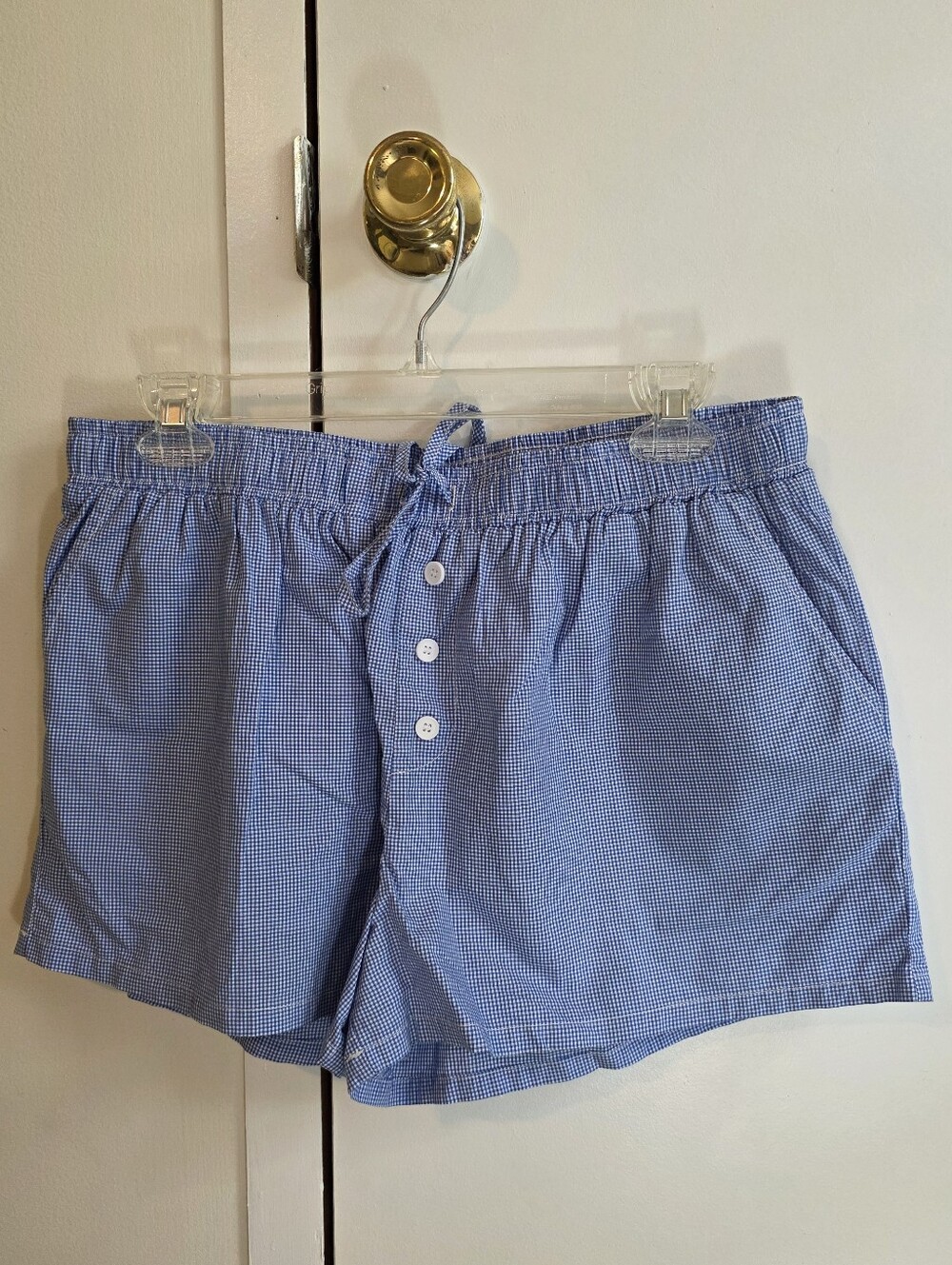 LE LIS Blue Gingham Elastic-Waist Women’s Shorts, Size Med.